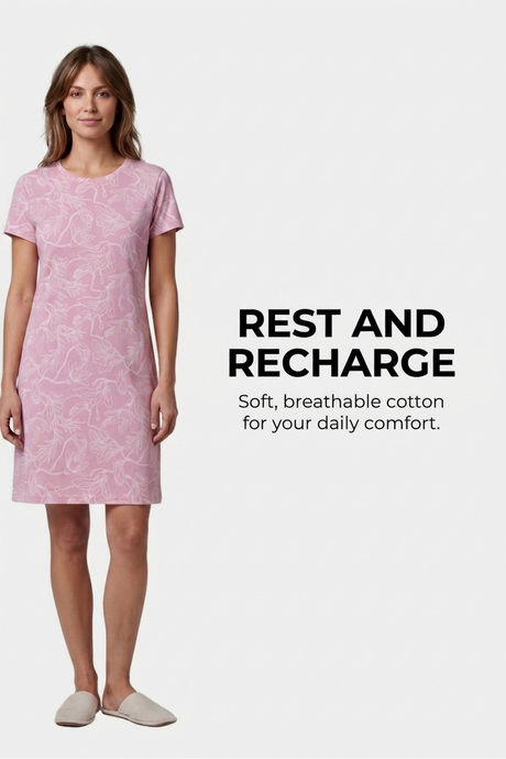 Sweet Dreams Floral Printed Short Nightdress - Dusty Red — image 5